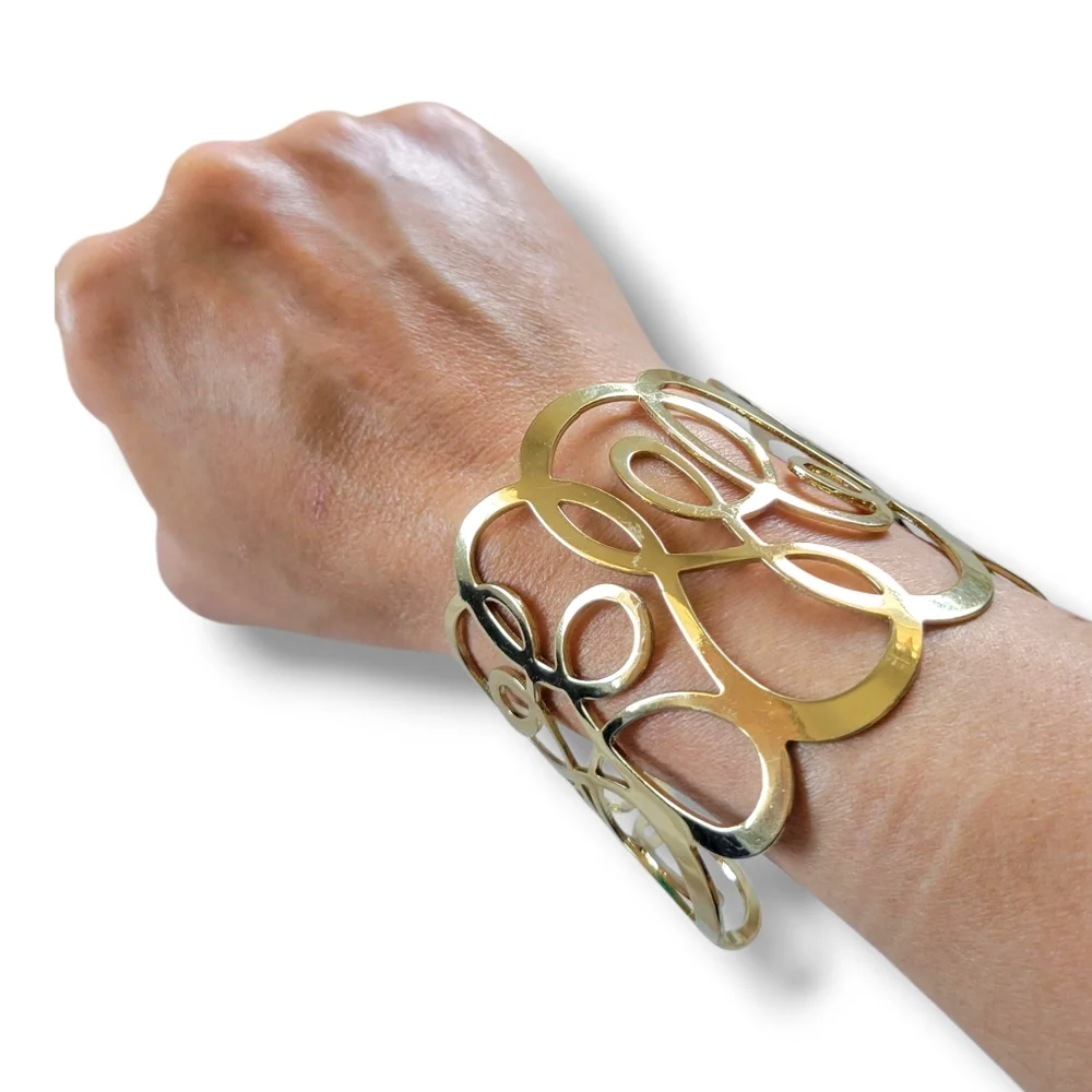 NWOT Elegant Gold Tone Swirl Open Cuff Bracelet - Picture 2 of 7